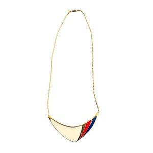Vintage MONET Enamel Necklace Cream Red Navy Gold Tone 80’s
